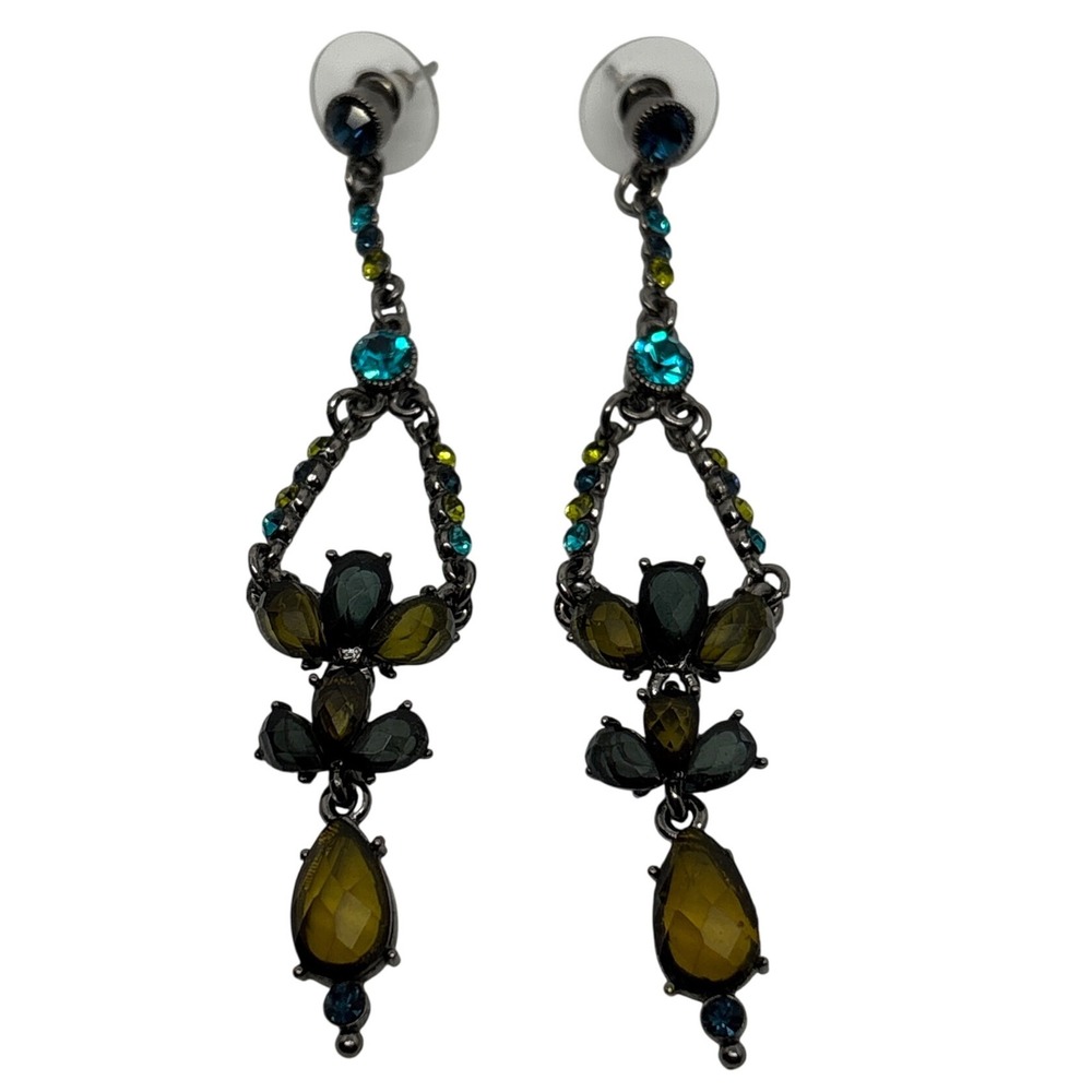Dangle Drop Earrings with Green and Blue Rhinestones Fashion Jewelry Elegant‎